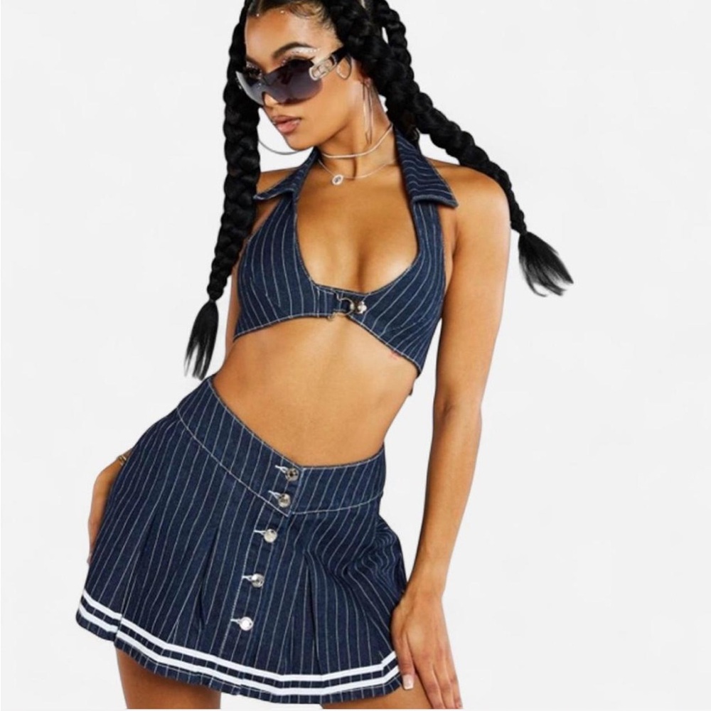 Jaded London pinstripe denim coord set - button down skirt and top